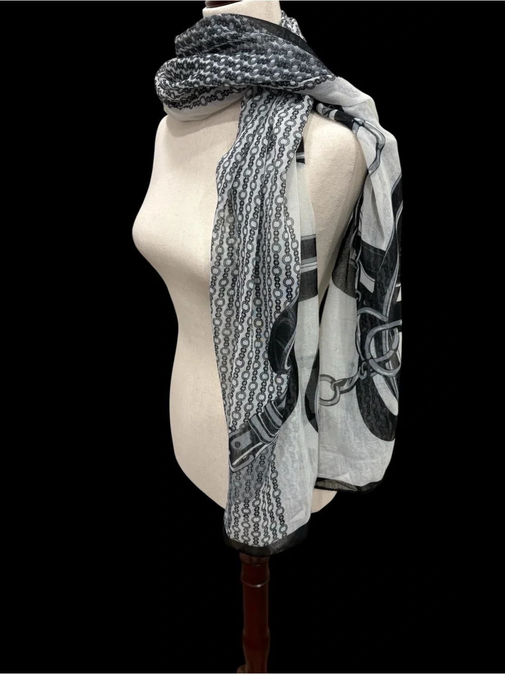 Huge 62”x70” Black & White Equestrian Motif Print Scarf - Women's Accessory